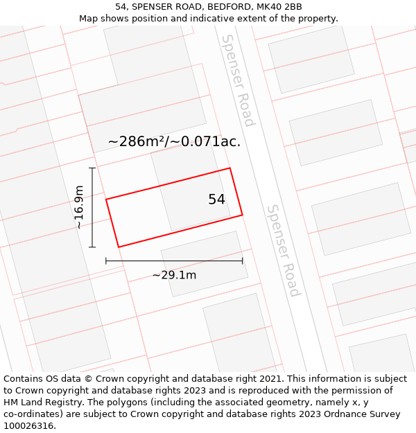 54, SPENSER ROAD, BEDFORD, MK40 2BB: Plot and title map