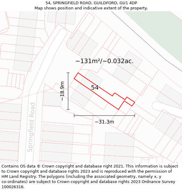 54, SPRINGFIELD ROAD, GUILDFORD, GU1 4DP: Plot and title map