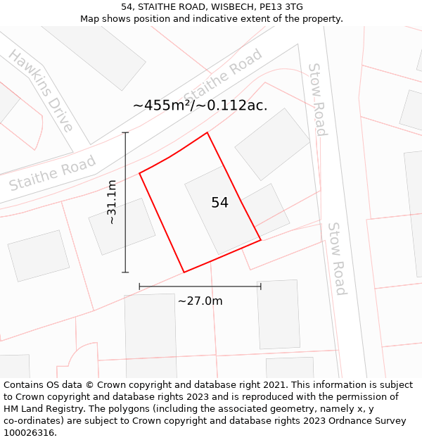 54, STAITHE ROAD, WISBECH, PE13 3TG: Plot and title map