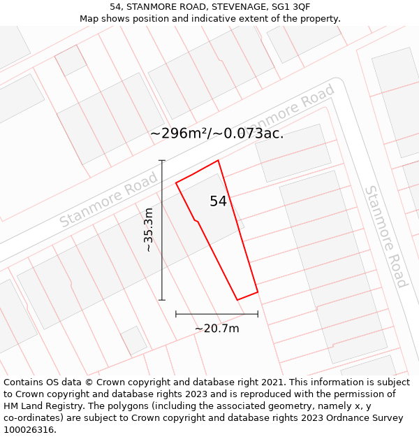 54, STANMORE ROAD, STEVENAGE, SG1 3QF: Plot and title map