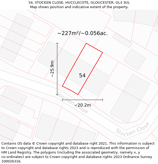 54, STOCKEN CLOSE, HUCCLECOTE, GLOUCESTER, GL3 3UL: Plot and title map