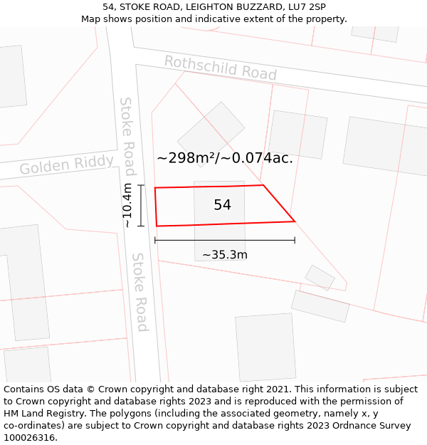 54, STOKE ROAD, LEIGHTON BUZZARD, LU7 2SP: Plot and title map