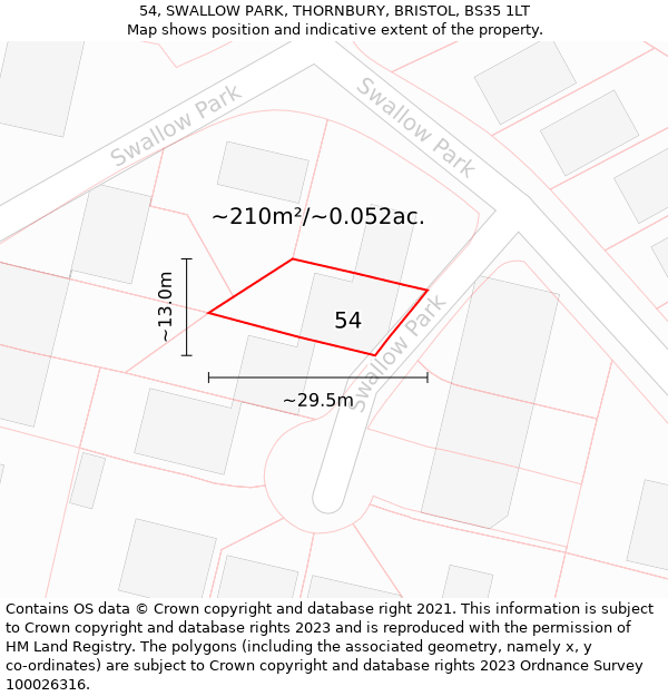 54, SWALLOW PARK, THORNBURY, BRISTOL, BS35 1LT: Plot and title map