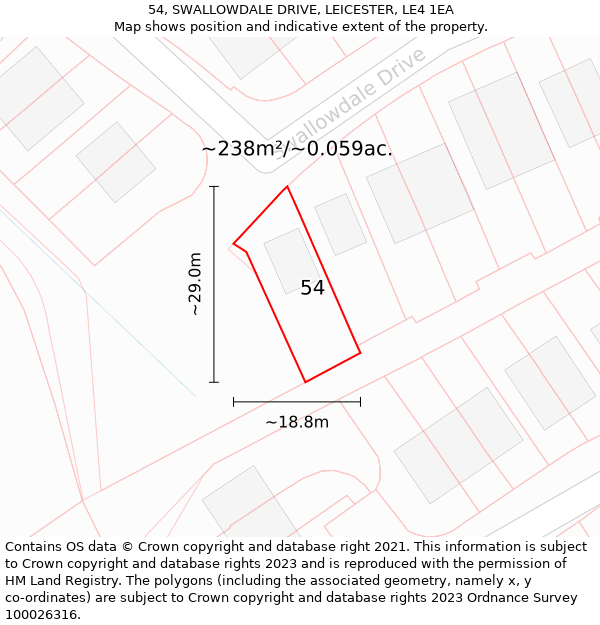 54, SWALLOWDALE DRIVE, LEICESTER, LE4 1EA: Plot and title map