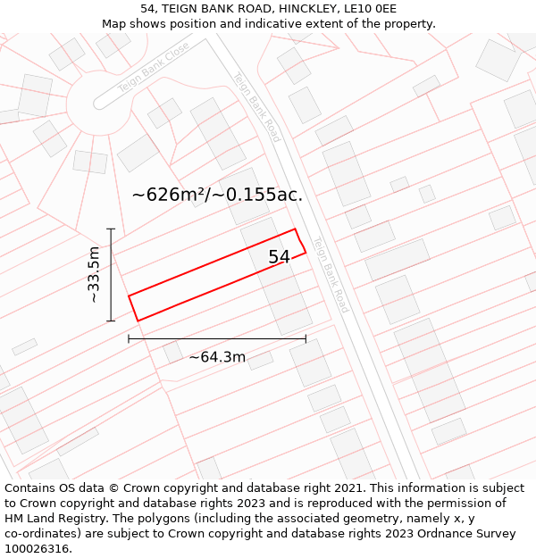 54, TEIGN BANK ROAD, HINCKLEY, LE10 0EE: Plot and title map