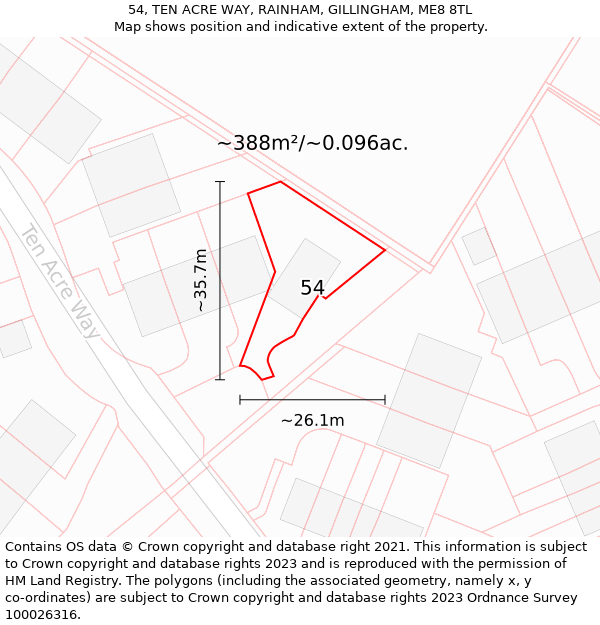 54, TEN ACRE WAY, RAINHAM, GILLINGHAM, ME8 8TL: Plot and title map