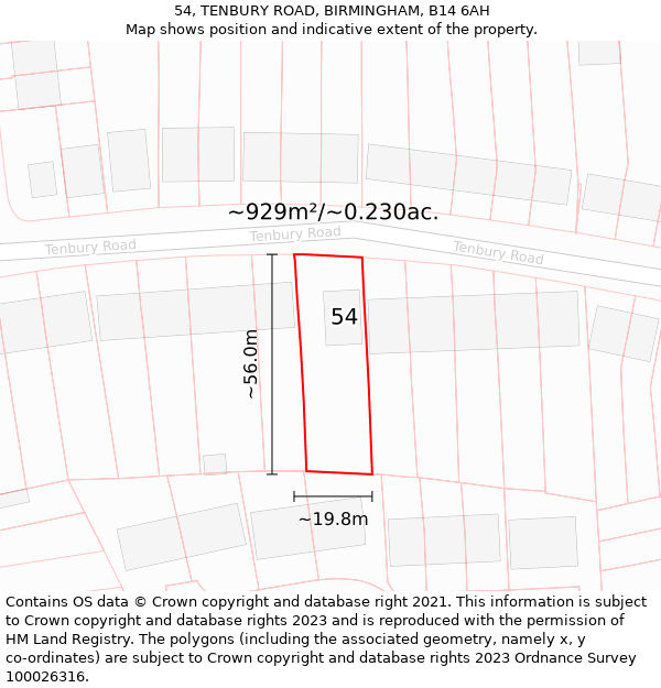 54, TENBURY ROAD, BIRMINGHAM, B14 6AH: Plot and title map