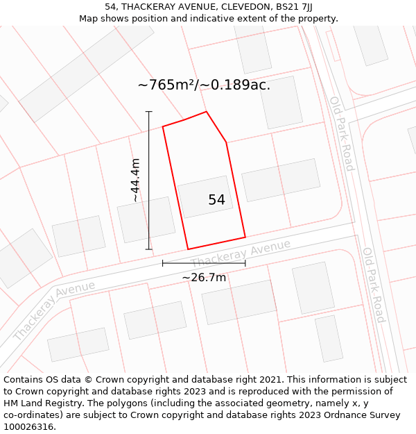 54, THACKERAY AVENUE, CLEVEDON, BS21 7JJ: Plot and title map