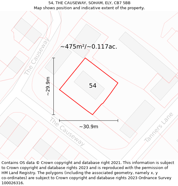 54, THE CAUSEWAY, SOHAM, ELY, CB7 5BB: Plot and title map