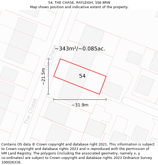 54, THE CHASE, RAYLEIGH, SS6 8RW: Plot and title map