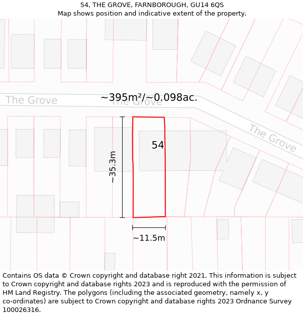 54, THE GROVE, FARNBOROUGH, GU14 6QS: Plot and title map