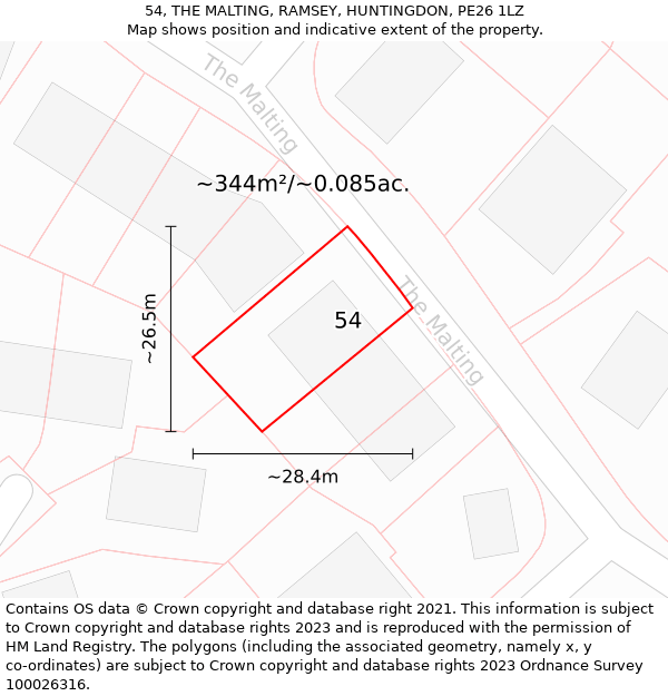 54, THE MALTING, RAMSEY, HUNTINGDON, PE26 1LZ: Plot and title map