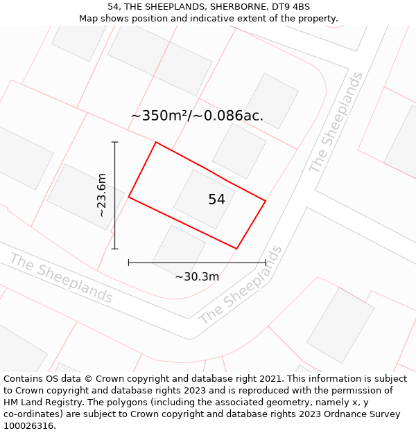 54, THE SHEEPLANDS, SHERBORNE, DT9 4BS: Plot and title map