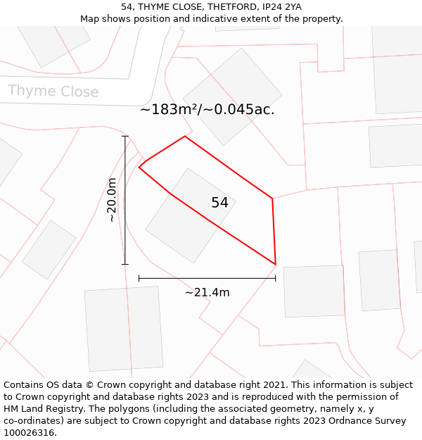 54, THYME CLOSE, THETFORD, IP24 2YA: Plot and title map