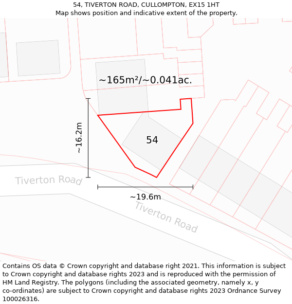 54, TIVERTON ROAD, CULLOMPTON, EX15 1HT: Plot and title map