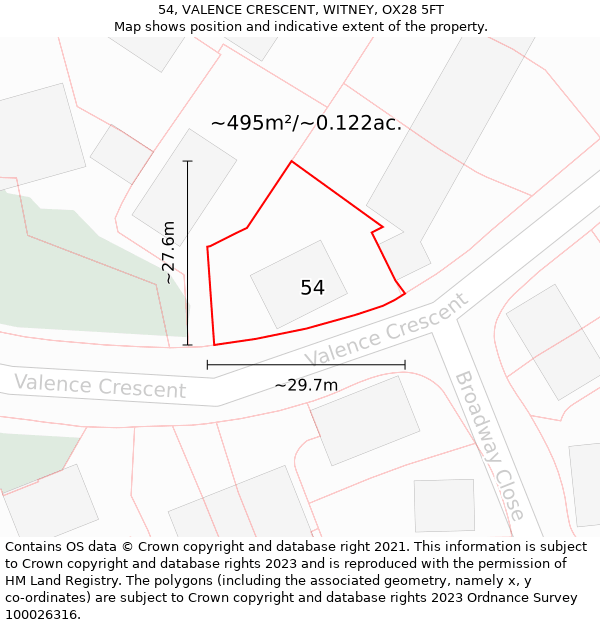 54, VALENCE CRESCENT, WITNEY, OX28 5FT: Plot and title map