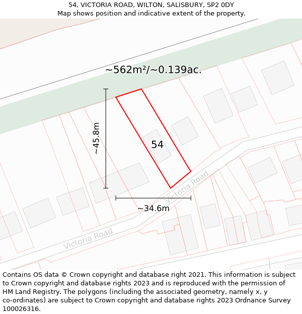 54, VICTORIA ROAD, WILTON, SALISBURY, SP2 0DY: Plot and title map