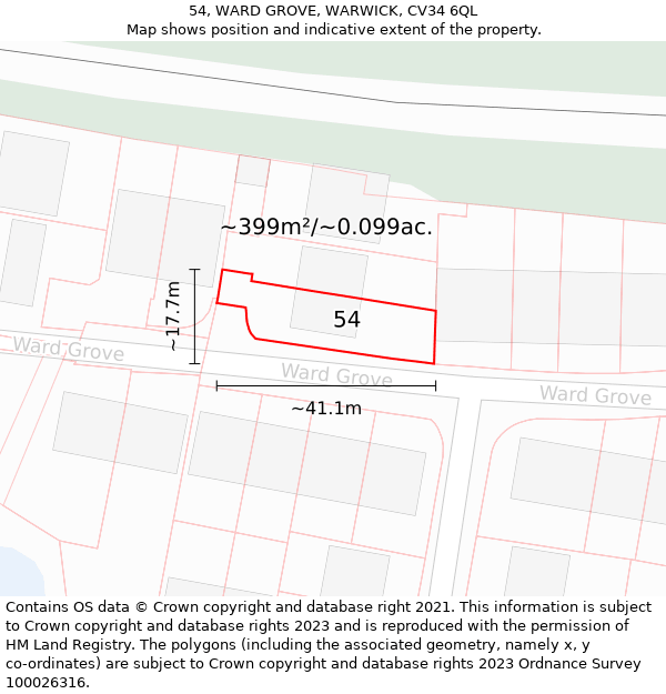 54, WARD GROVE, WARWICK, CV34 6QL: Plot and title map