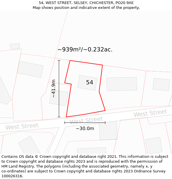 54, WEST STREET, SELSEY, CHICHESTER, PO20 9AE: Plot and title map