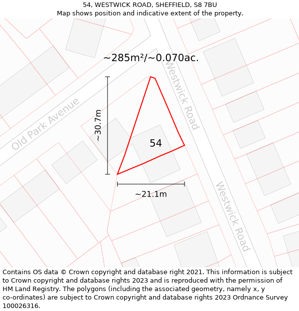 54, WESTWICK ROAD, SHEFFIELD, S8 7BU: Plot and title map