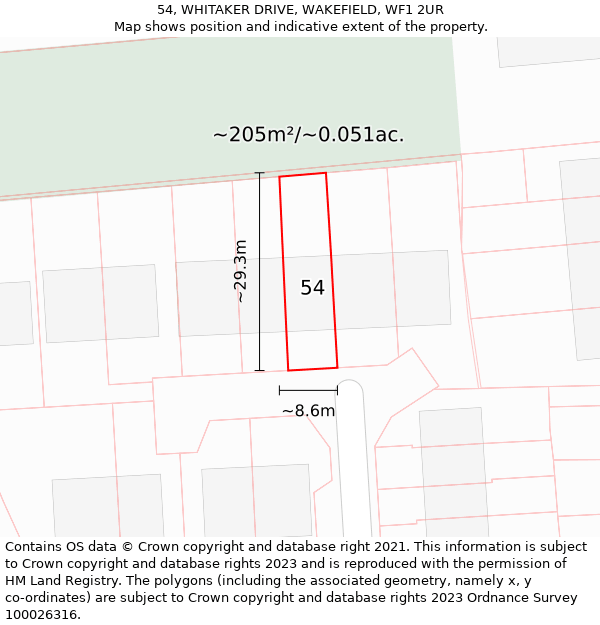 54, WHITAKER DRIVE, WAKEFIELD, WF1 2UR: Plot and title map