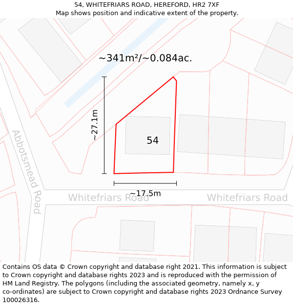 54, WHITEFRIARS ROAD, HEREFORD, HR2 7XF: Plot and title map