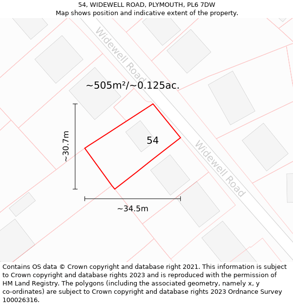 54, WIDEWELL ROAD, PLYMOUTH, PL6 7DW: Plot and title map