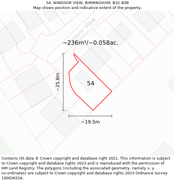 54, WINDSOR VIEW, BIRMINGHAM, B32 4DB: Plot and title map