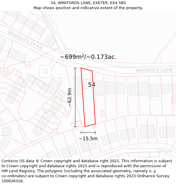 54, WREFORDS LANE, EXETER, EX4 5BS: Plot and title map