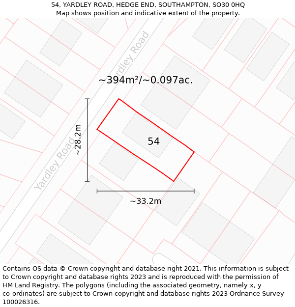 54, YARDLEY ROAD, HEDGE END, SOUTHAMPTON, SO30 0HQ: Plot and title map