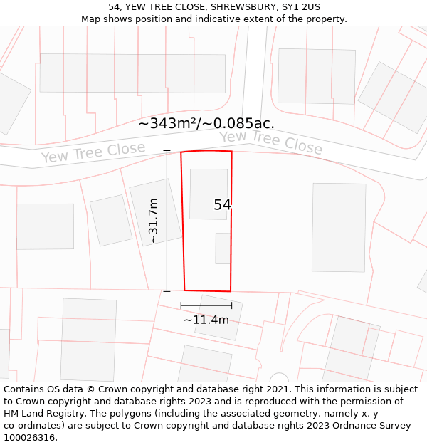 54, YEW TREE CLOSE, SHREWSBURY, SY1 2US: Plot and title map