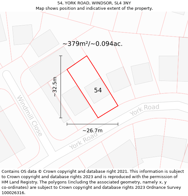 54, YORK ROAD, WINDSOR, SL4 3NY: Plot and title map