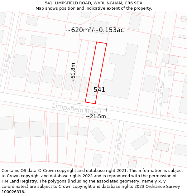 541, LIMPSFIELD ROAD, WARLINGHAM, CR6 9DX: Plot and title map