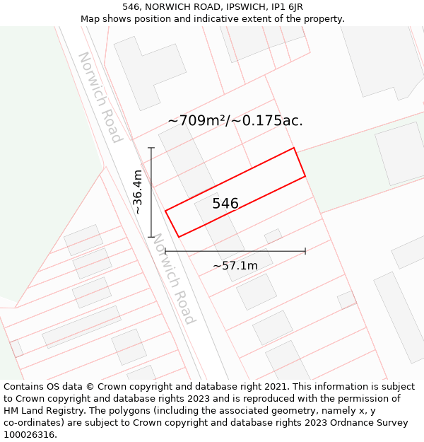 546, NORWICH ROAD, IPSWICH, IP1 6JR: Plot and title map