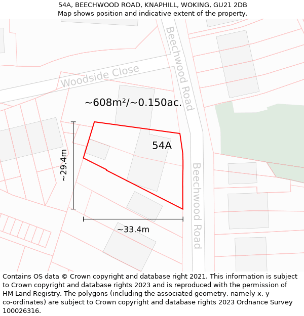 54A, BEECHWOOD ROAD, KNAPHILL, WOKING, GU21 2DB: Plot and title map