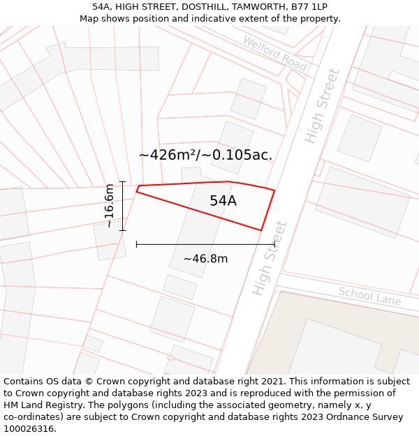 54A, HIGH STREET, DOSTHILL, TAMWORTH, B77 1LP: Plot and title map