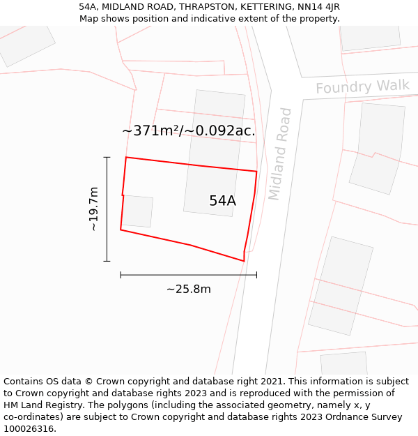 54A, MIDLAND ROAD, THRAPSTON, KETTERING, NN14 4JR: Plot and title map