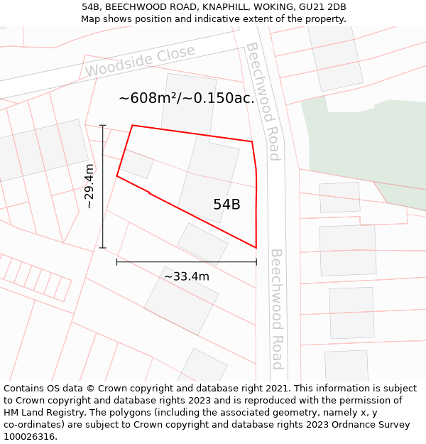 54B, BEECHWOOD ROAD, KNAPHILL, WOKING, GU21 2DB: Plot and title map