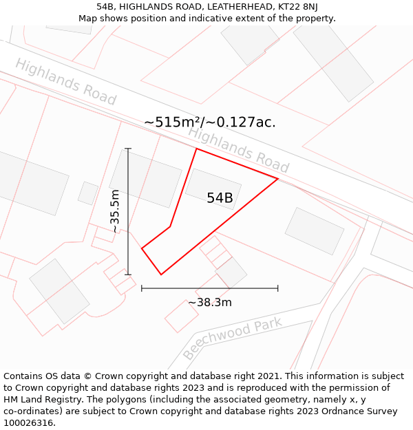 54B, HIGHLANDS ROAD, LEATHERHEAD, KT22 8NJ: Plot and title map