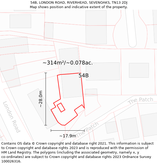 54B, LONDON ROAD, RIVERHEAD, SEVENOAKS, TN13 2DJ: Plot and title map