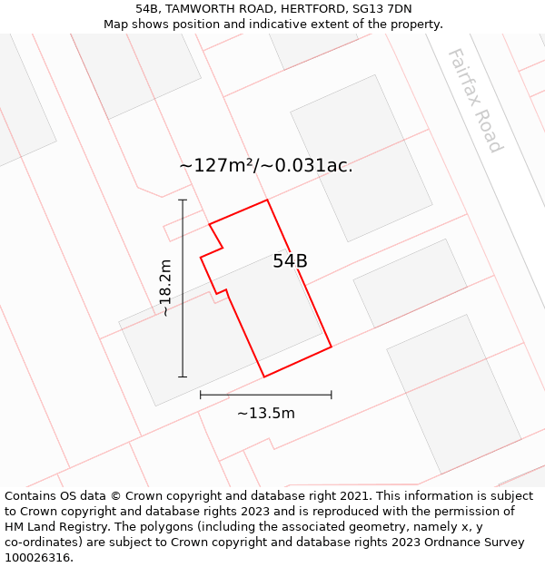 54B, TAMWORTH ROAD, HERTFORD, SG13 7DN: Plot and title map