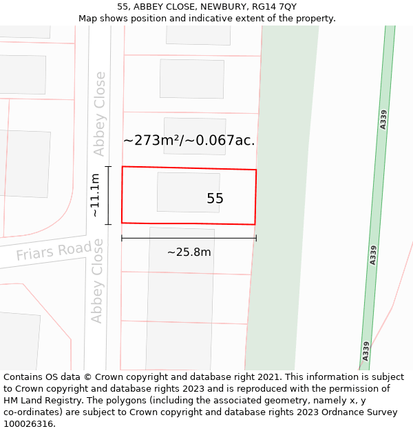 55, ABBEY CLOSE, NEWBURY, RG14 7QY: Plot and title map