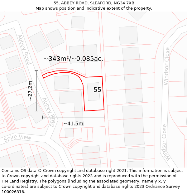 55, ABBEY ROAD, SLEAFORD, NG34 7XB: Plot and title map