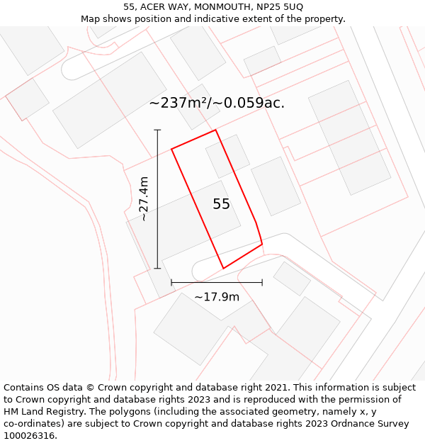 55, ACER WAY, MONMOUTH, NP25 5UQ: Plot and title map