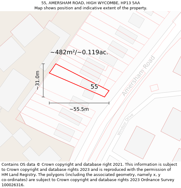 55, AMERSHAM ROAD, HIGH WYCOMBE, HP13 5AA: Plot and title map