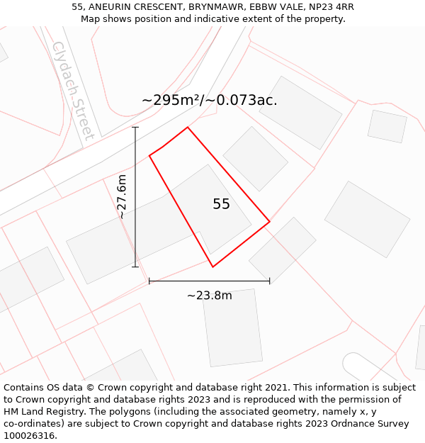 55, ANEURIN CRESCENT, BRYNMAWR, EBBW VALE, NP23 4RR: Plot and title map