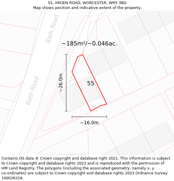 55, ARDEN ROAD, WORCESTER, WR5 3BD: Plot and title map