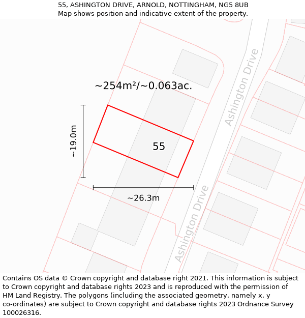 55, ASHINGTON DRIVE, ARNOLD, NOTTINGHAM, NG5 8UB: Plot and title map