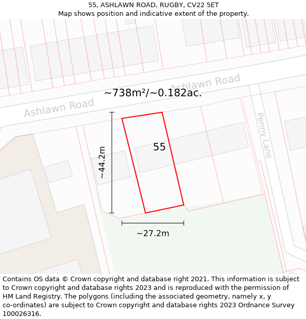 55, ASHLAWN ROAD, RUGBY, CV22 5ET: Plot and title map