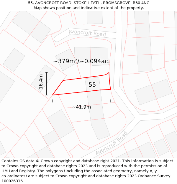 55, AVONCROFT ROAD, STOKE HEATH, BROMSGROVE, B60 4NG: Plot and title map